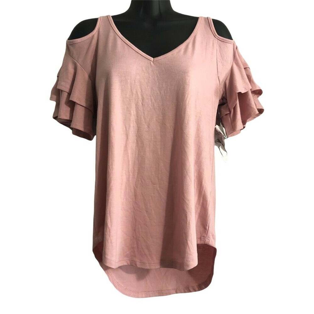Crave Fame Womens Shirt Size Small Dusty Rose Cold Shoulder Flutter Sleeve Top